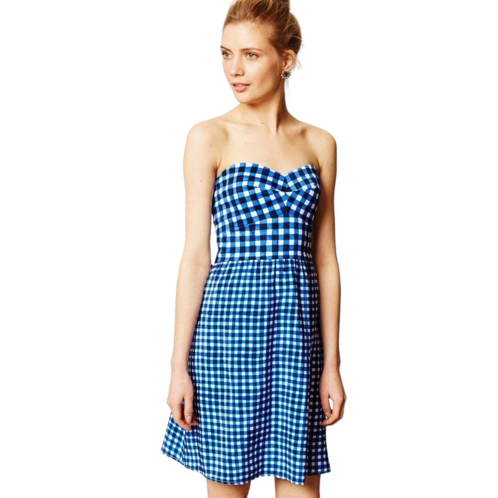 Anthropolgie HUTCH blue gingham strapless dress